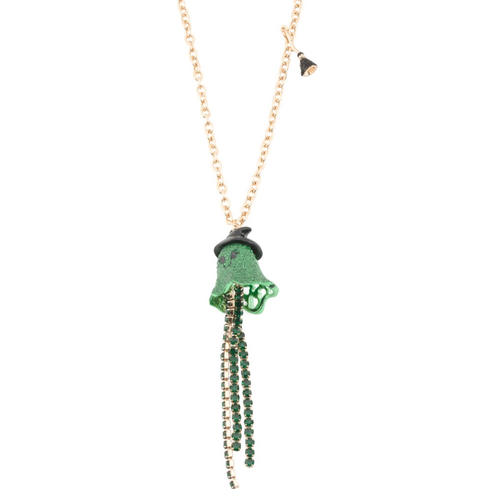 NWT Betsey Johnson Crystal Ghost Witch Long Pendant Necklace